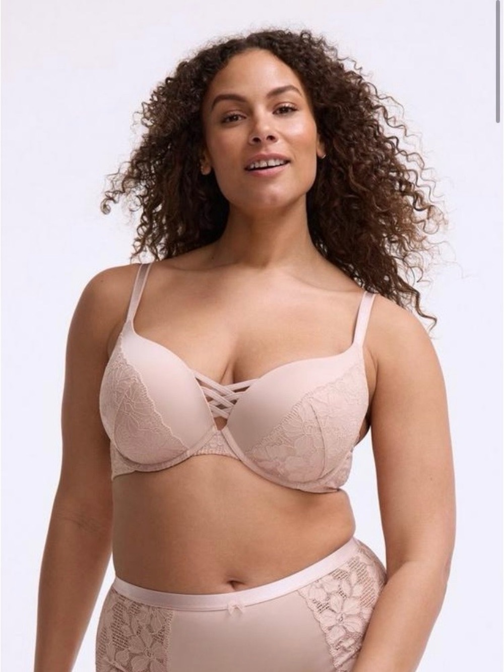 Torrid XO Plunge Push-Up Ava Lace Straight back Bra 36DD Rose Dust NWT